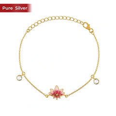 Roovi Lotus Bloom Pure 925 Sterling Silver 22kt Gold Plated Bracelet