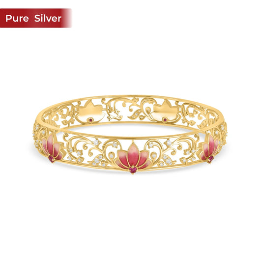 Roovi Padma Lotus Pure 925 Sterling Silver Bangle for Women (1 Pc)