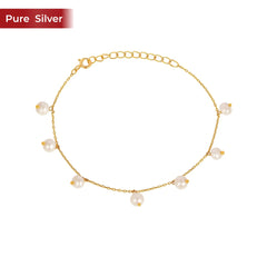 Roovi 925 Sterling Silver Pearl Bracelet for Women | Dangling Design Lightweight Minimal Adjustable Bracelet