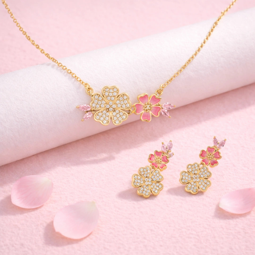 Bloom Babe 925 Silver Necklace & Earring Combo