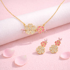 Bloom Babe 925 Silver Necklace & Earring Combo