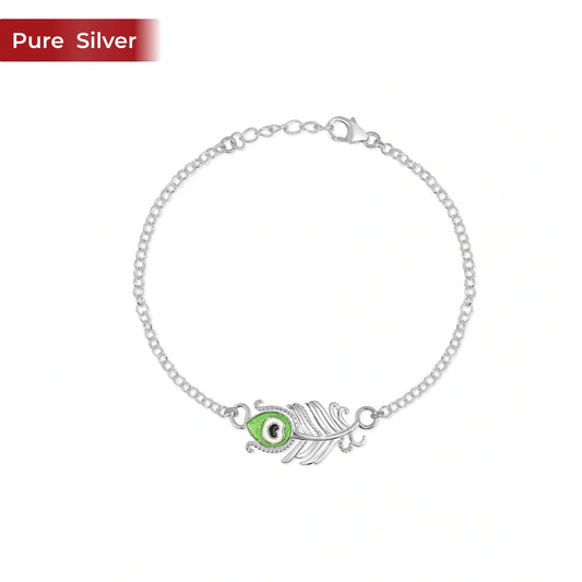 Roovi 925 Sterling Silver Morpankh Bracelet for Men | Meenakari Rolo Chain Adjustable Lightweight Daily Wear