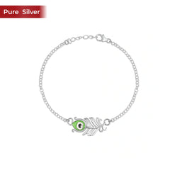 Roovi 925 Sterling Silver Morpankh Bracelet for Men | Meenakari Rolo Chain Adjustable Lightweight Daily Wear