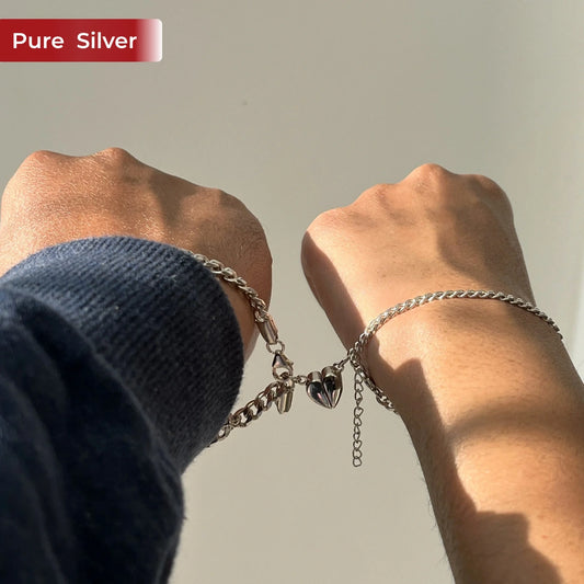 Roovi 925 Sterling Silver Heart Charm Couple Bracelets (2 Pc) | Lightweight Minimal Matching Set