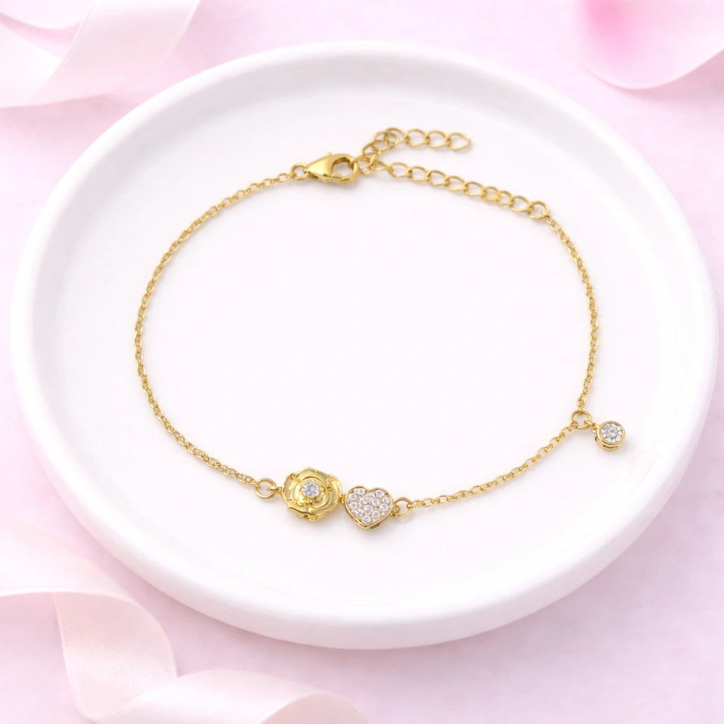 Roovi 925 Sterling Silver Eternal Rose Heart  Bracelet For Women