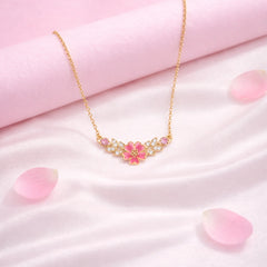 Gulabi Blush 925 Silver Flora Necklace with Pink Enamel