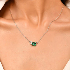 Roovi 925 Silver Whispers of Leaf Emerald Necklace