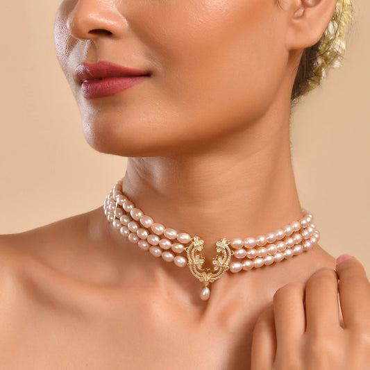 Blushing Pearl 925 Silver Party Wear Choker Necklace for Women