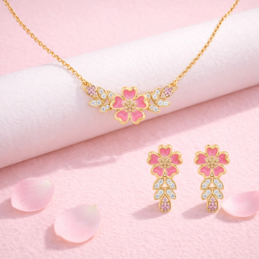Gulabi Blush 925 Silver Necklace & Earring Combo