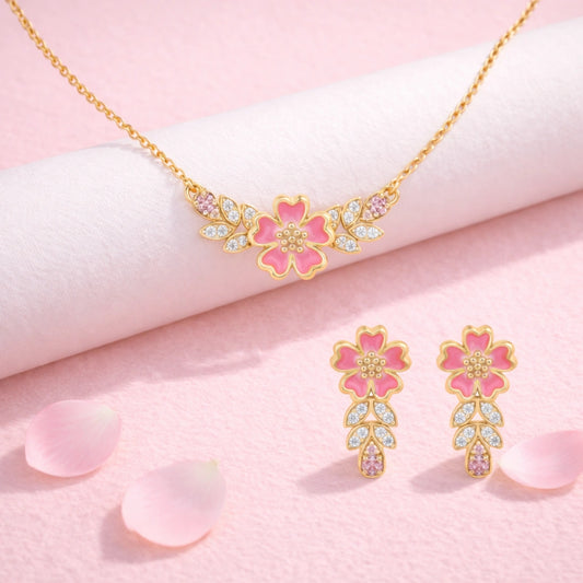 Gulabi Blush 925 Silver Necklace & Earring Combo
