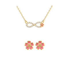 A Cute Pink Look 925 Silver Infinity Necklace & Earring Combo
