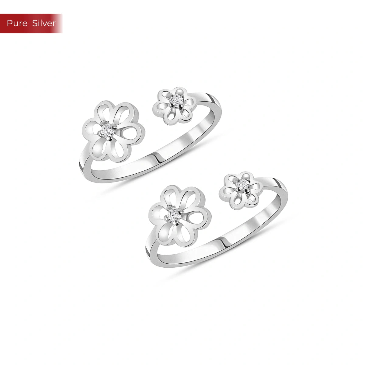 Roovi Flower Dreams 925 Sterling Silver Open Band Toe Ring for Women | Adjustable Daily Wear
