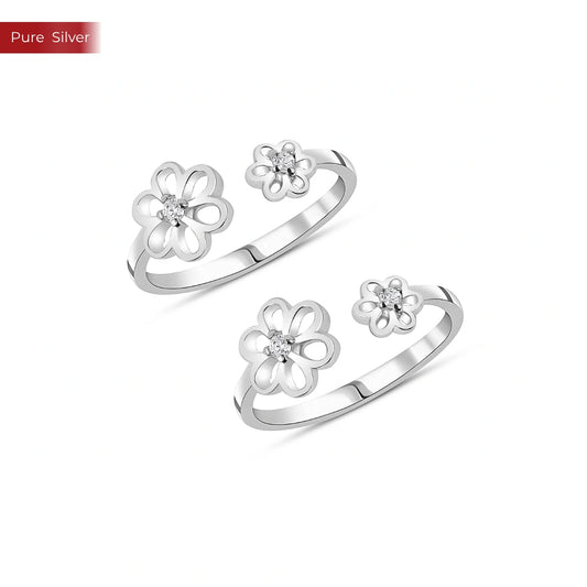 Roovi Flower Dreams 925 Sterling Silver Open Band Toe Ring for Women | Adjustable Daily Wear