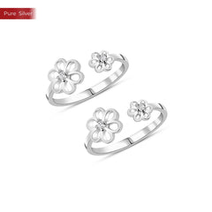 Roovi Flower Dreams 925 Sterling Silver Open Band Toe Ring for Women | Adjustable Daily Wear