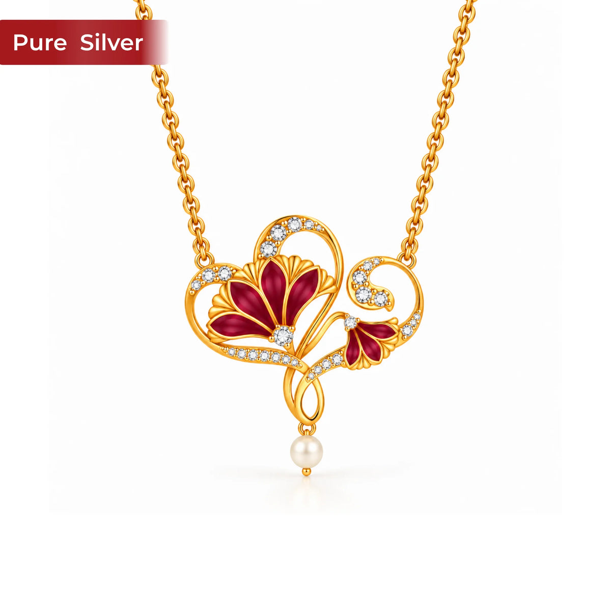 Roovi Naaz Floral 22kt Gold Plated Necklace in 925 Silver for Women & Girls