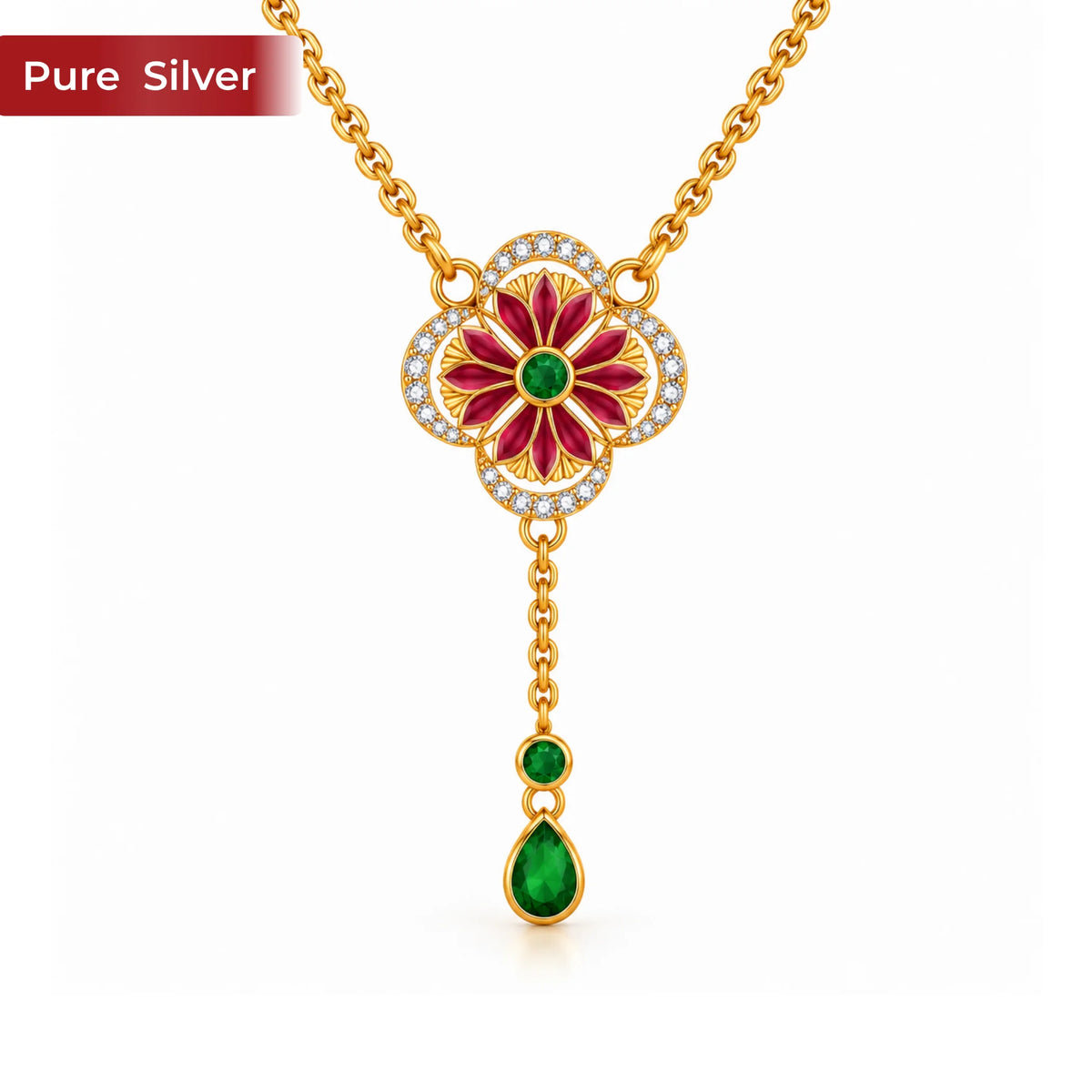 Roovi Floral Ada 22kt Gold Plated Necklace in 925 Silver for Women & Girls