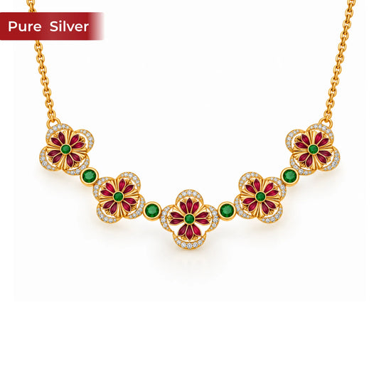Roovi Ruhani Floral 22kt Gold Plated Necklace in 925 Silver for Women & Girls
