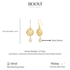 Roovi Flowers Real Pearl 925 Silver Dangler Earrings