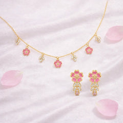 Glam Pink Look 925 Silver Infinity Necklace & Earring Combo
