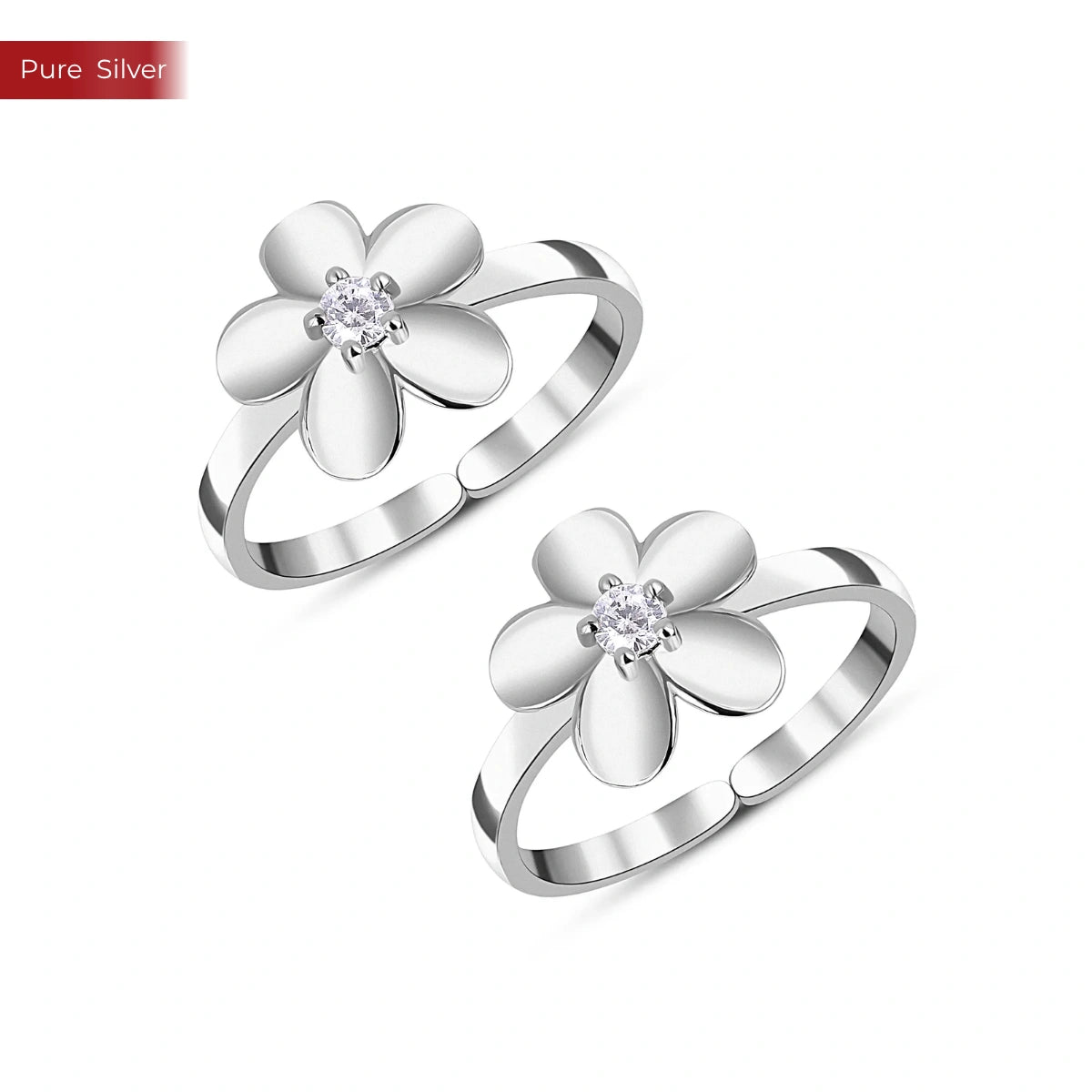 Roovi 925 Sterling Silver White Floral Adjustable Toe Ring for Women | Lightweight Minimal Open Band