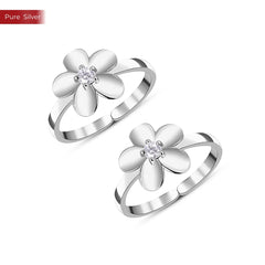 Roovi 925 Sterling Silver White Floral Adjustable Toe Ring for Women | Lightweight Minimal Open Band