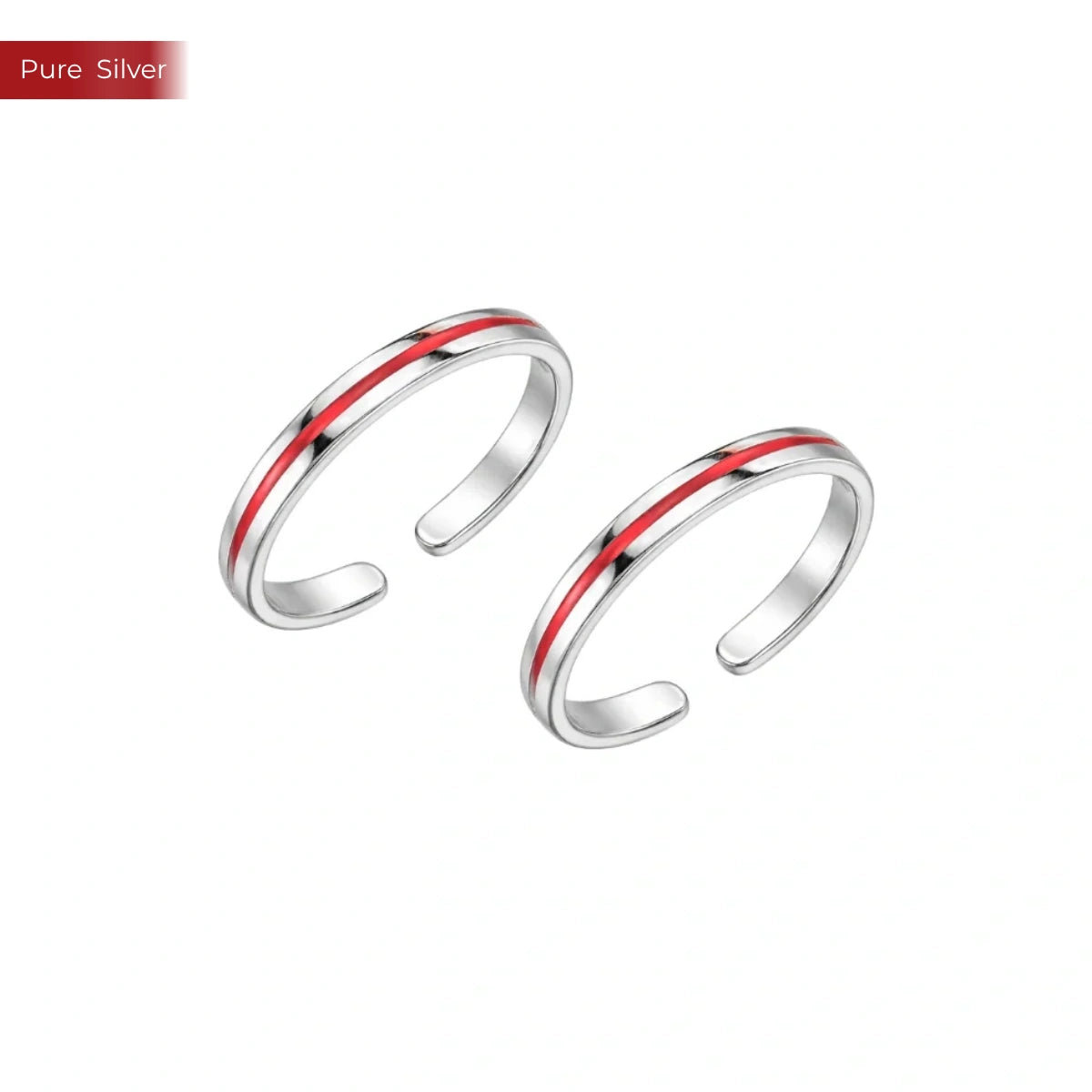 Roovi Simple Red Band 925 Silver Toe Rings for Women I 2 Pc Bichiya