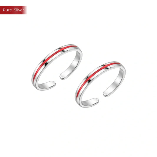 Roovi Simple Red Band 925 Silver Toe Rings for Women I 2 Pc Bichiya