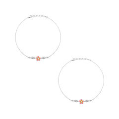 Cutest Floral 925 Silver Anklet for Women I 2 Pc