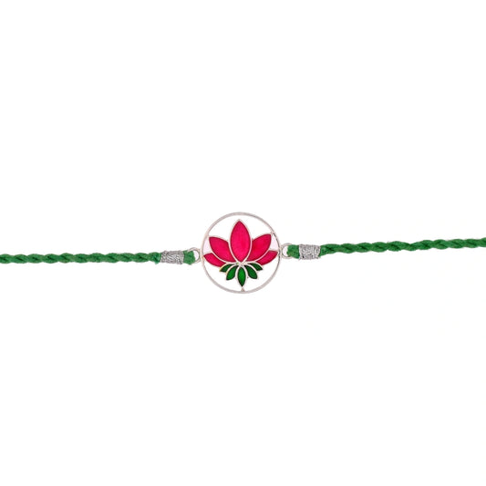 Roovi 925 Sterling Silver  Lotus Design Bhaiya Bhabhi Lumba Rakhi Combo I 2 Rakhi Pc I