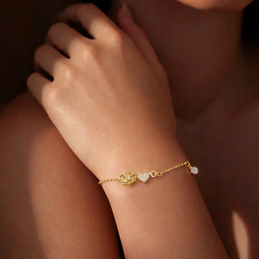 Eternal Rose Heart Pure 925 Silver Bracelet