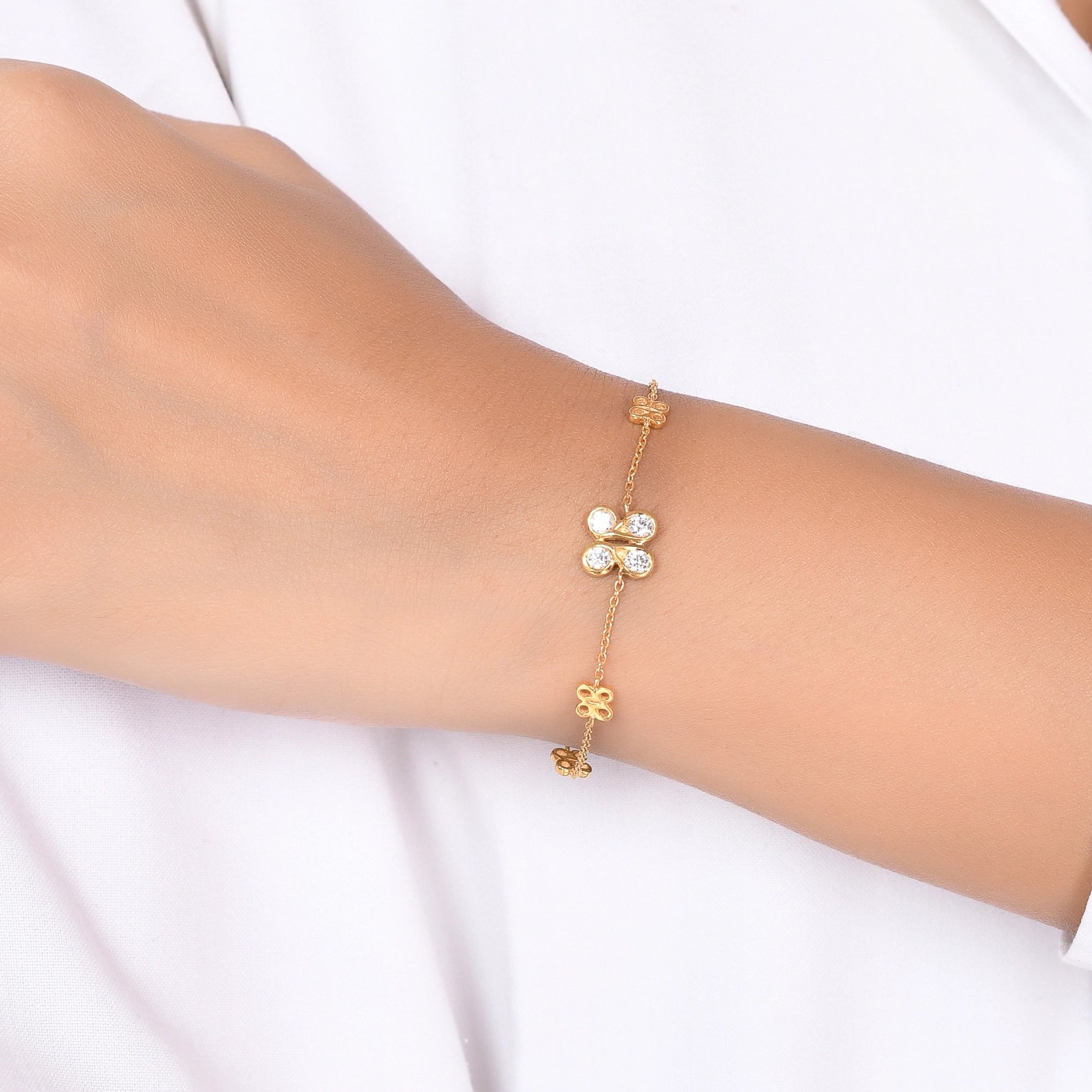 Shop 925 Silver Butterfly Bracelet with Zircon and Gold Plated Finish