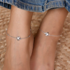 Order Floral Drama 2 Piece Silver Anklet in 925 Pure Silver