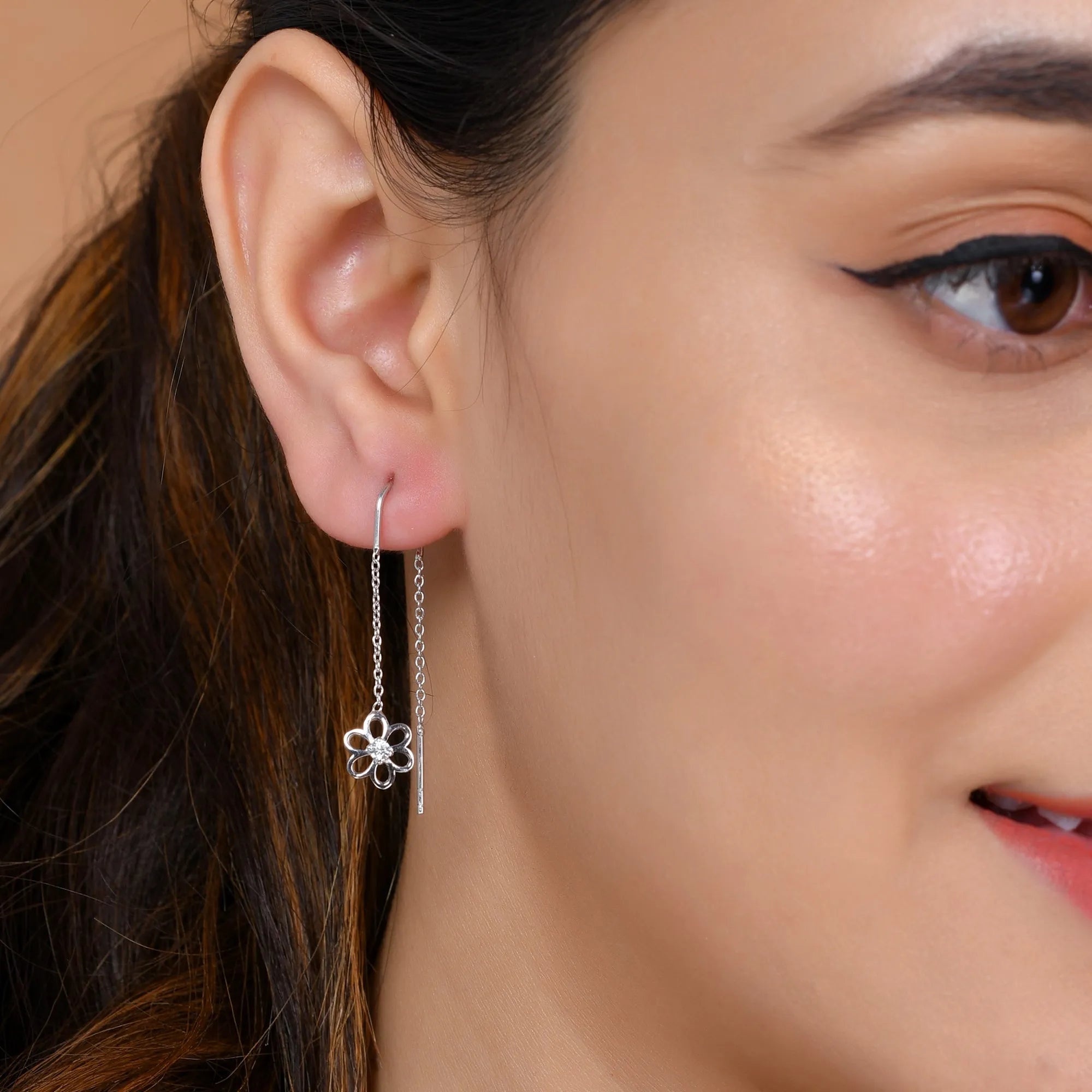 Silver threader earring deals