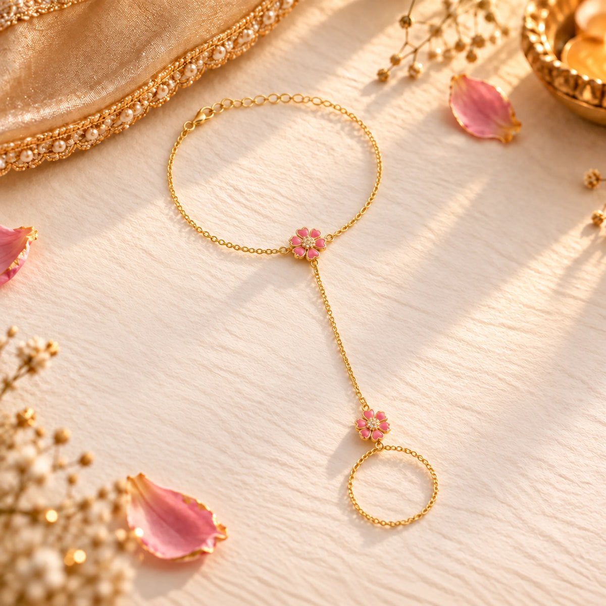 Roovi Pink Mist Flora Hathphool in 925 Sterling Silver