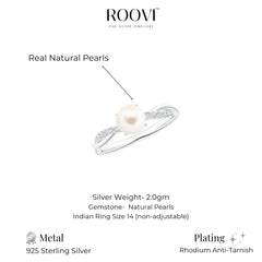 Roovi Diana 925 Silver Real Fresh Water Pearl Ring I Indian Ring Size-14