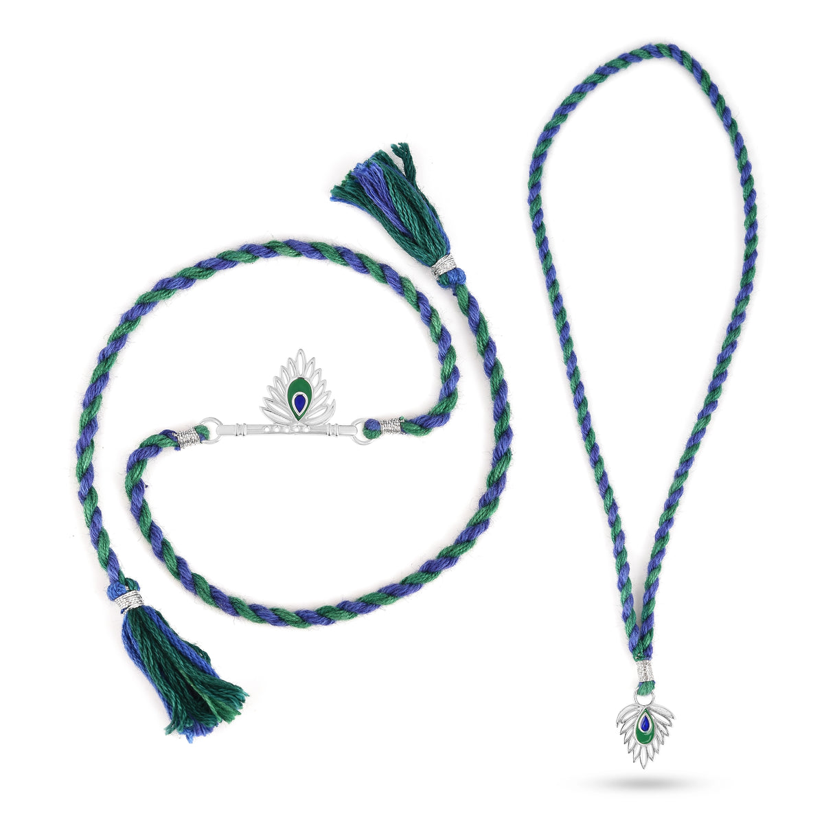 Roovi 925 Silver Morpankh Basuri Rakhi Combo Set  For Bhaiya Bhabhi