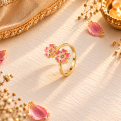 Roovi Pink Mist Flora 925 Silver Ring with 22kt Gold Plating