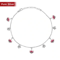 Roovi Padma Lotus Sterling Silver 925 Anklet for Women (2 Pc) | Adjustable Daily Wear