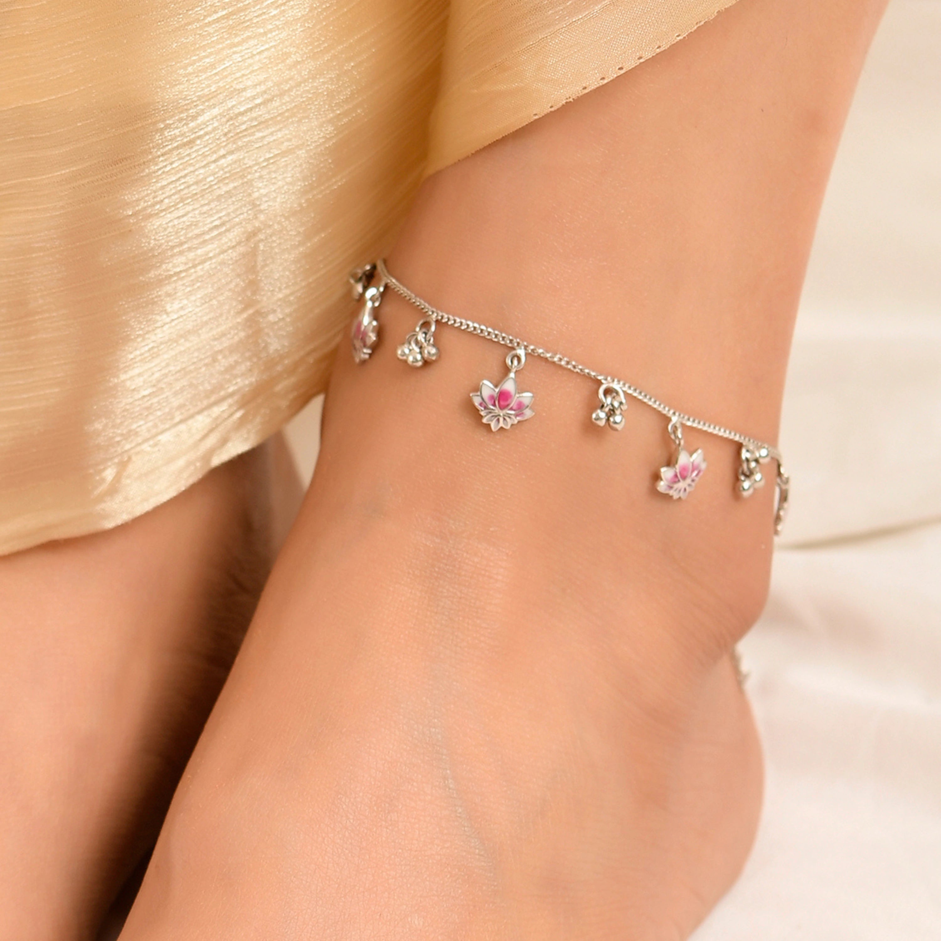 Shop for 925 Silver Lotus Ghungroo Anklet Online