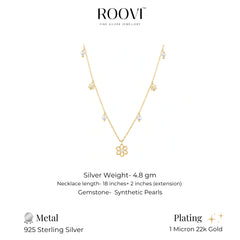Roovi Dream Flower Pearl Necklace in 925 Silver with 22kt Gold Plating