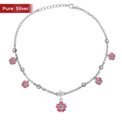 Roovi Desi Barbie Flora Drop 925 Silver Anklet for Women (2 Pcs)