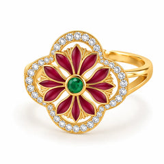 Roovi Nyra Ring 925 Sterling Silver Lotus Ring  I Adjustable Size