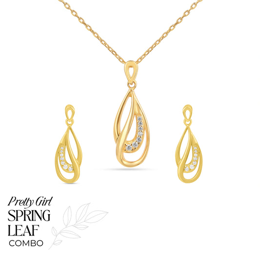 Roovi Spring Leaf 925 Silver Necklace & Earring Set