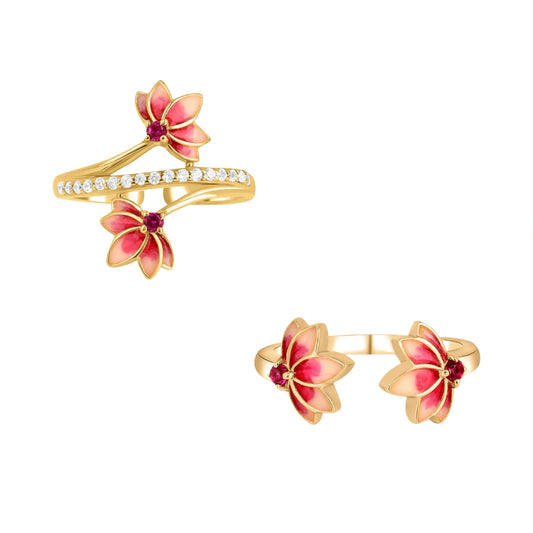 Lotus Bloom 925 Silver Ring Combo I 2 Design Ring Set