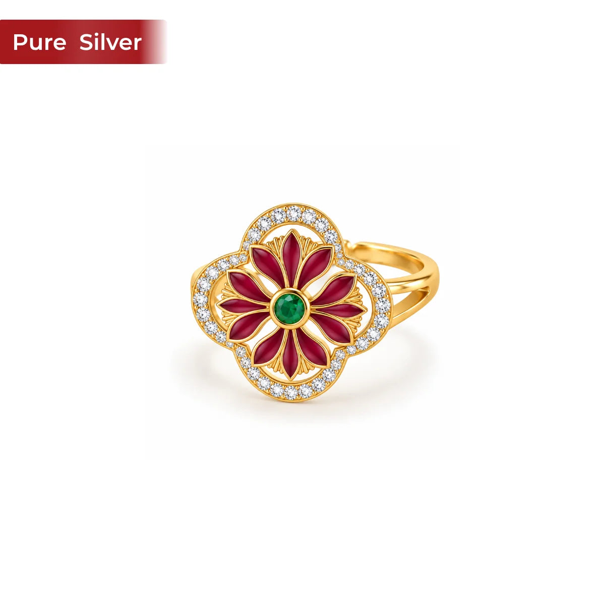 Roovi Nyra Ring 925 Sterling Silver Lotus Ring  I Adjustable Size