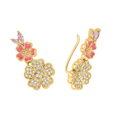 Bloom Babe Flora Stylish 925 Silver Earring with Pink AD