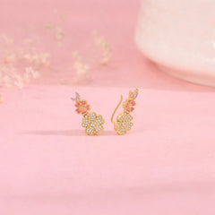 Bloom Babe Flora Stylish 925 Silver Earring with Pink AD