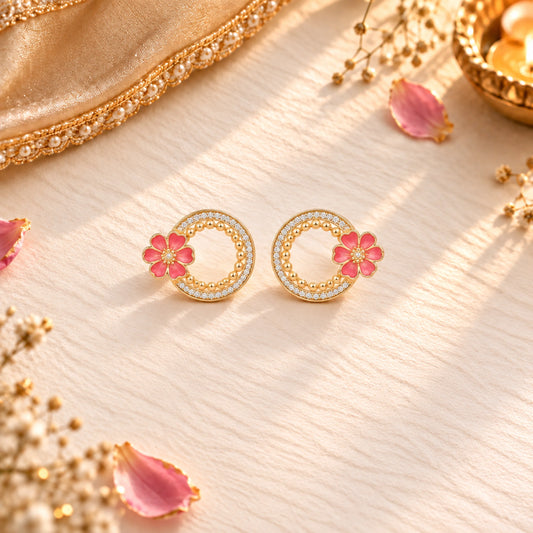 Roovi Flora Belle 925 Silver Pink Enamel Earrings for Women