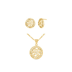 Roovi Sun Kissed Flower 925 Silver Necklace & Earring Combo with 22kt Gold Plating