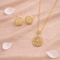 Roovi Sun Kissed Flower 925 Silver Necklace & Earring Combo with 22kt Gold Plating